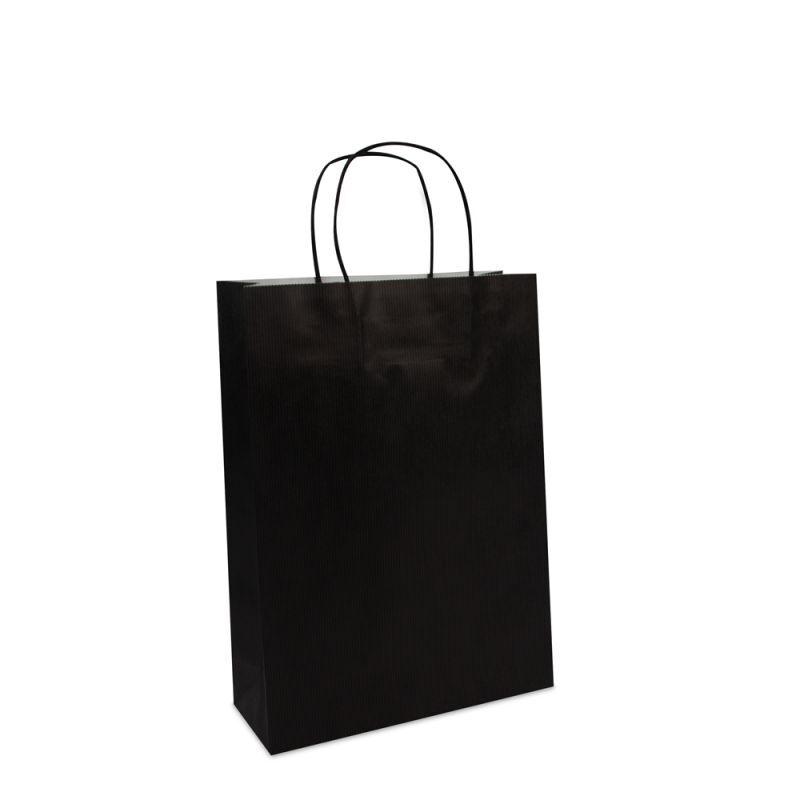 Paper Carrier Bags Black 25+10x35cm Twisted Handles + Cardboard Base