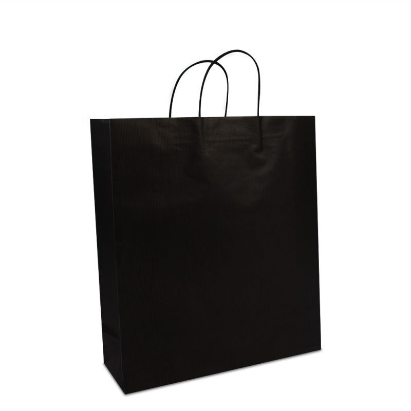Paper Carrier Bags Black 35+12x40cm Twisted Handles + Cardboard Base