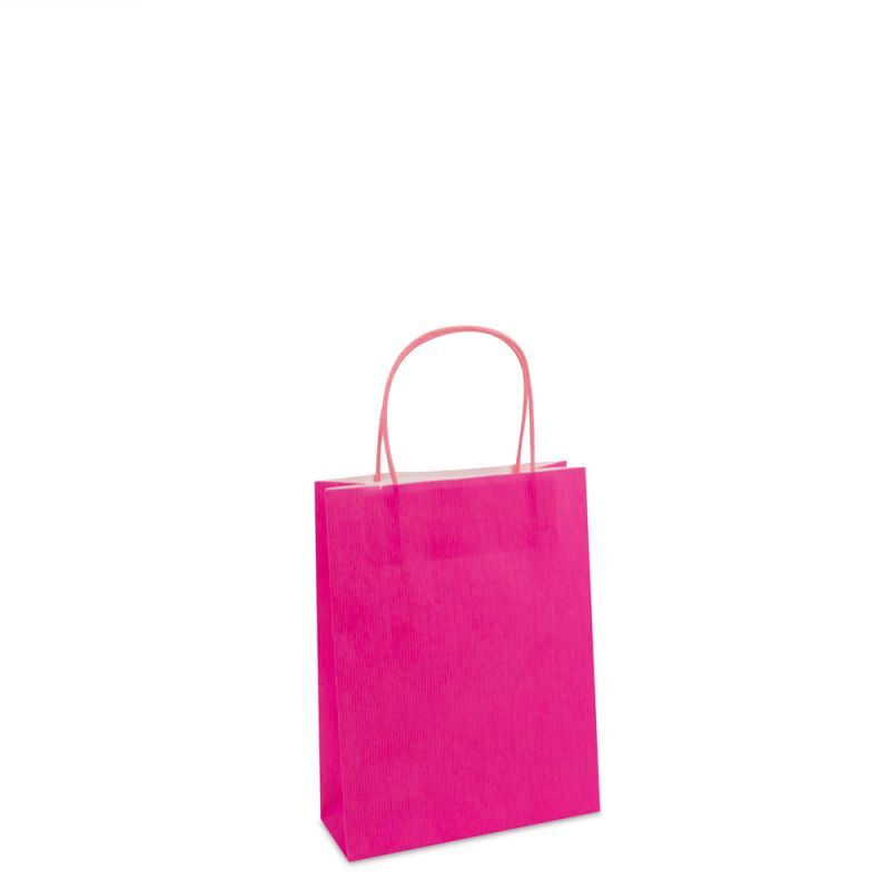 Paper Carrier Bags Pink 18+7x24cm Twisted Handles + Cardboard Base