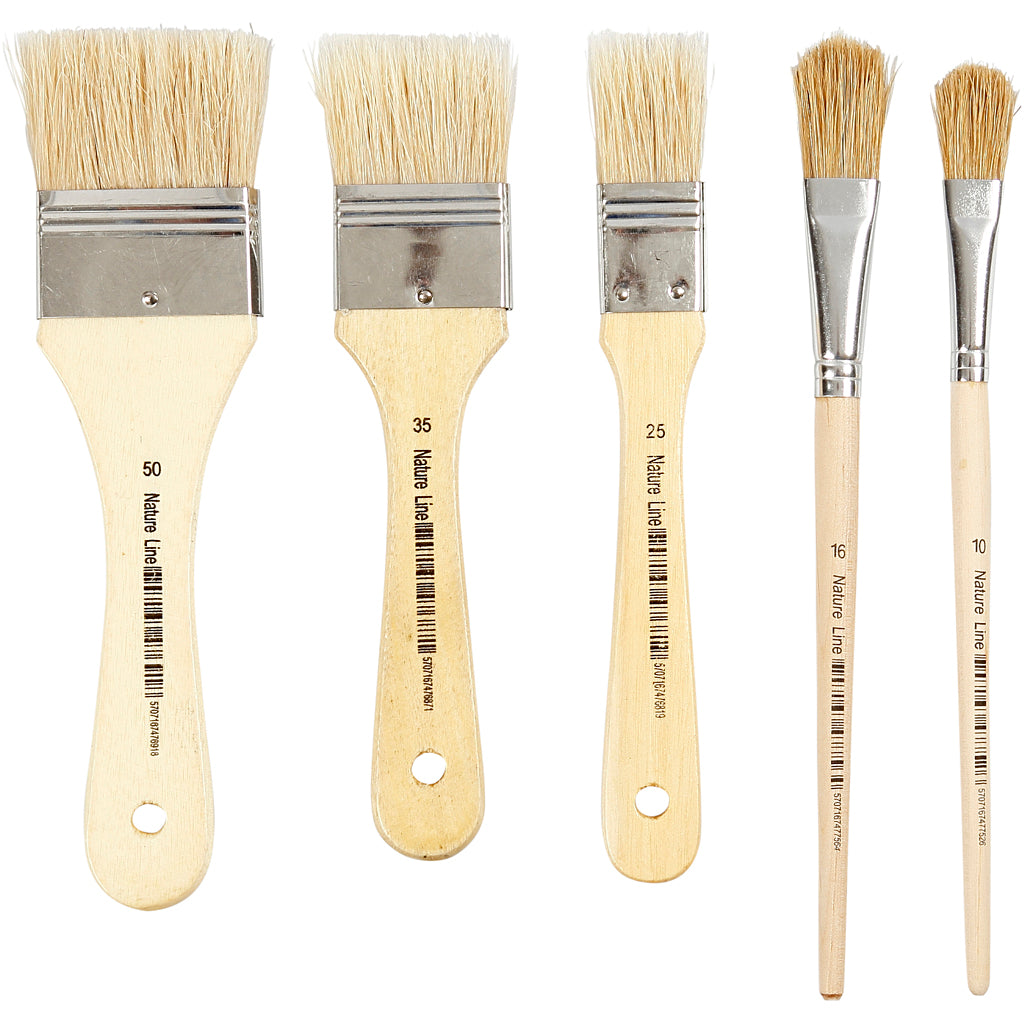 Varnish Brushes, no. 10+16+25+35+50, L: 18,5-21,5 cm, W: 13-50 mm, flat, 10 pc