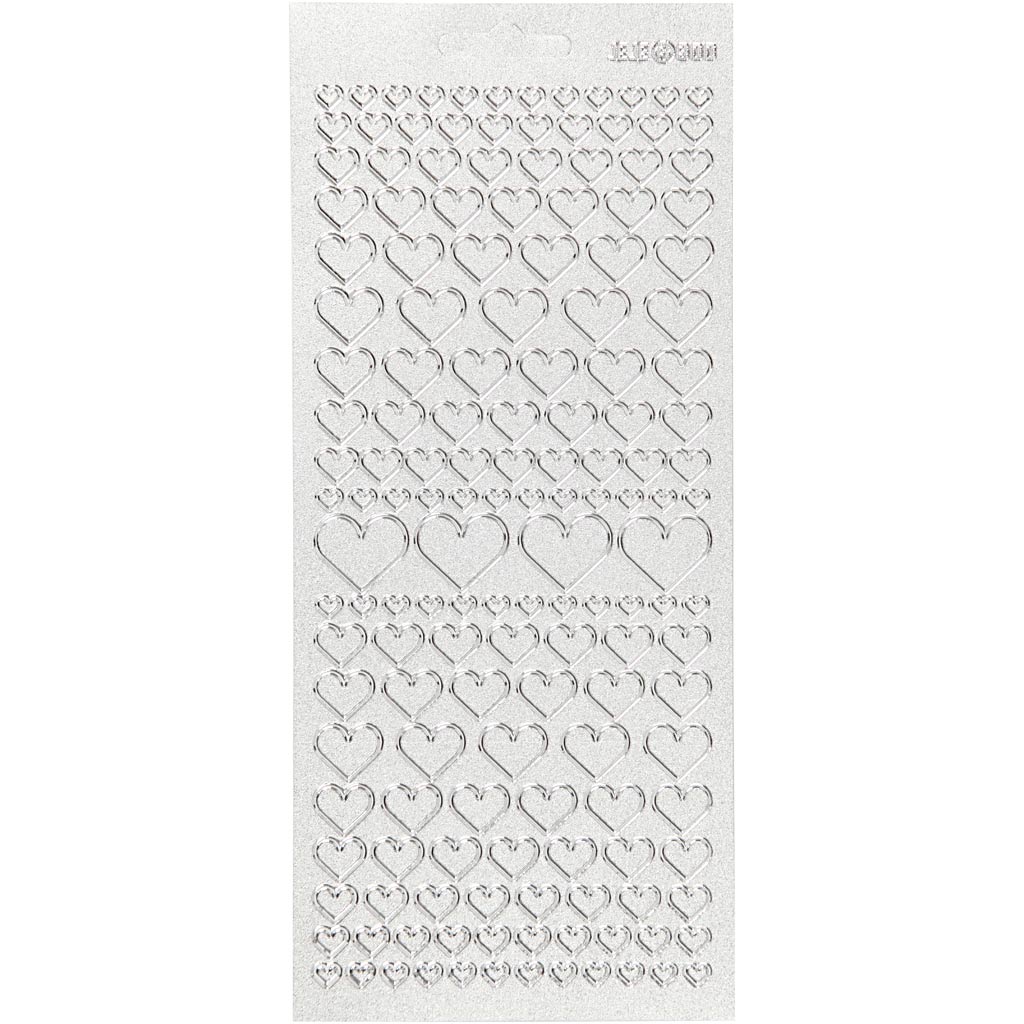 Stickers, hearts, sheet 10x23 cm, silver, 1 sheet
