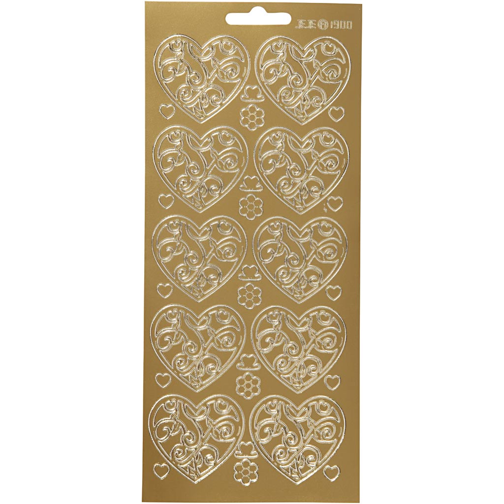 Stickers, hearts, sheet 10x23 cm, gold, 1 sheet