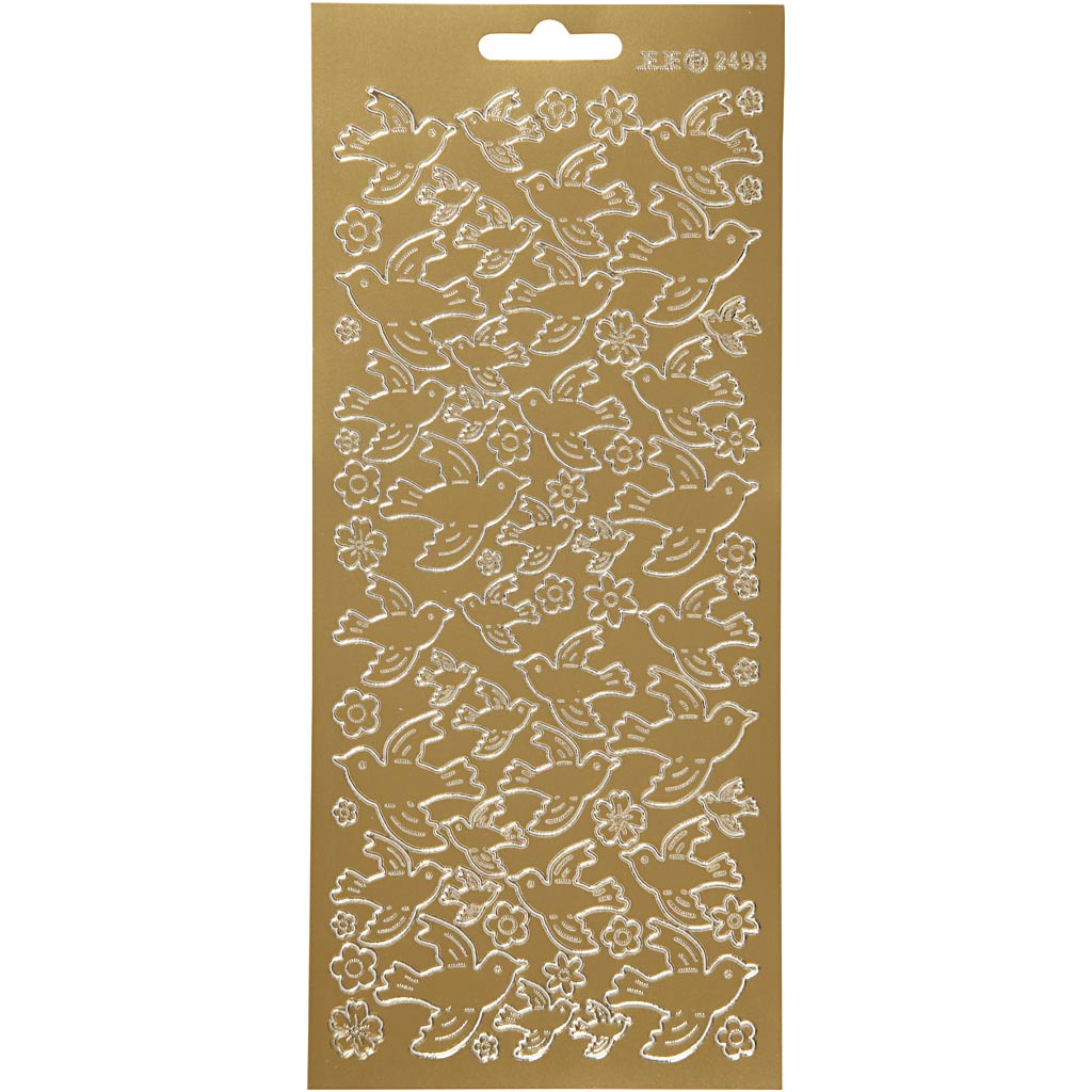 Stickers, doves, sheet 10x23 cm, gold, 1 sheet