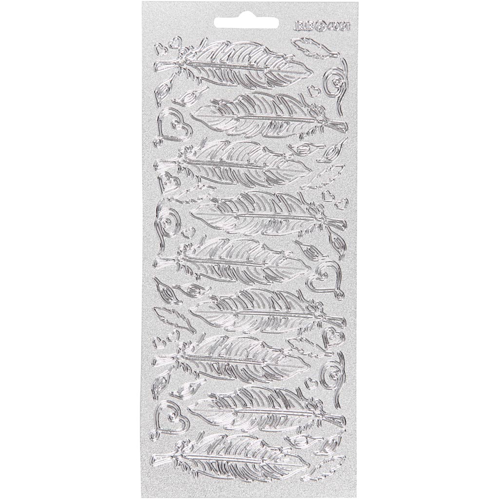 Stickers, feathers, sheet 10x23 cm, silver, 1 sheet