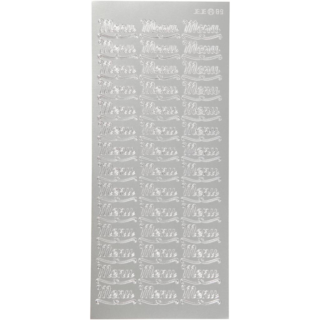 Stickers, menu, sheet 10x23 cm, silver, 1 sheet