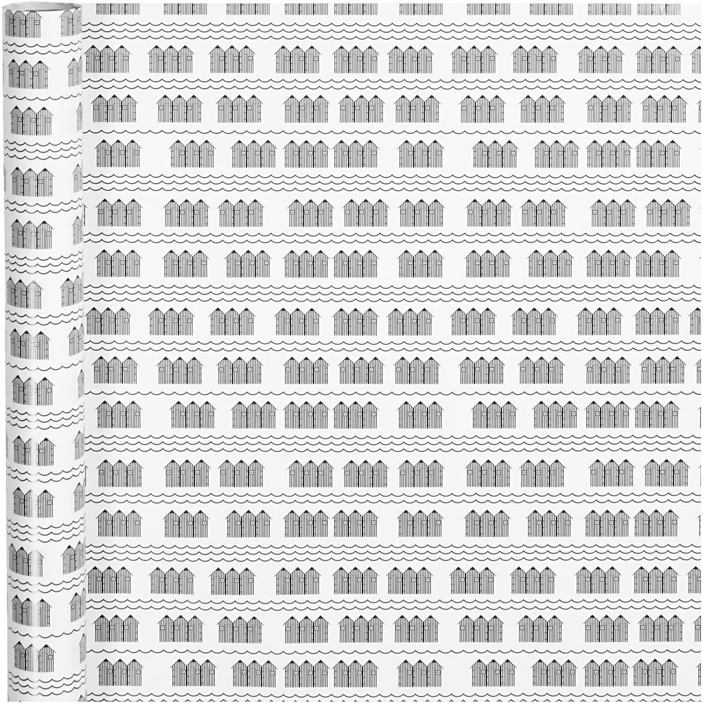 Gift wrap, bathhouse, W: 70 cm, 80 g, black, white, 4 m/ 1 roll