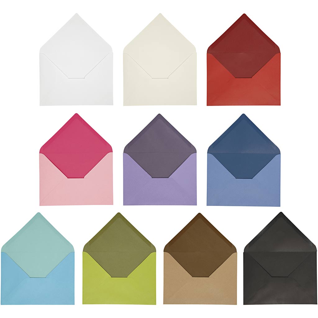 Envelopes, envelope size 11,5x16 cm, Content may vary , 100 g, assorted colours, 30 pack