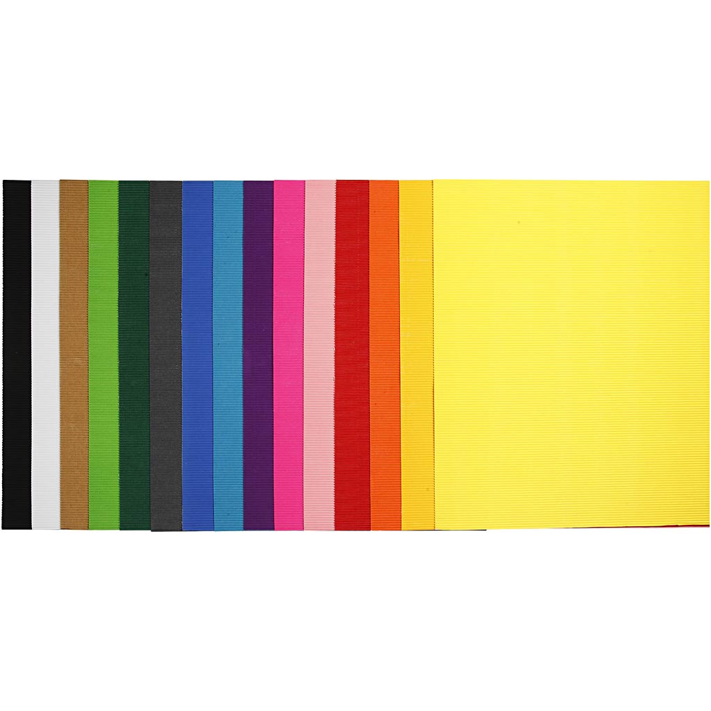 Corrugated Card, sheet 50x70 cm, 80 g, assorted colours, 15 sheet