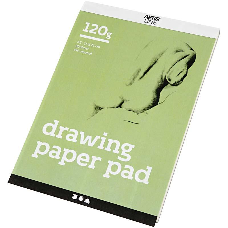Drawing Paper Pad, A5, sheet 148x210 mm, 120 g, white, 30 sheet/ 1 pc