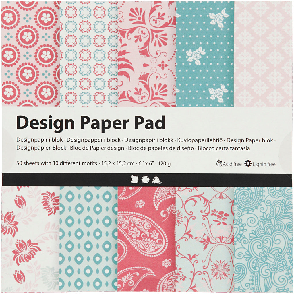 Design Paper Pad, sheet 15,2x15,2 cm, 120 g, rose, 50 sheet