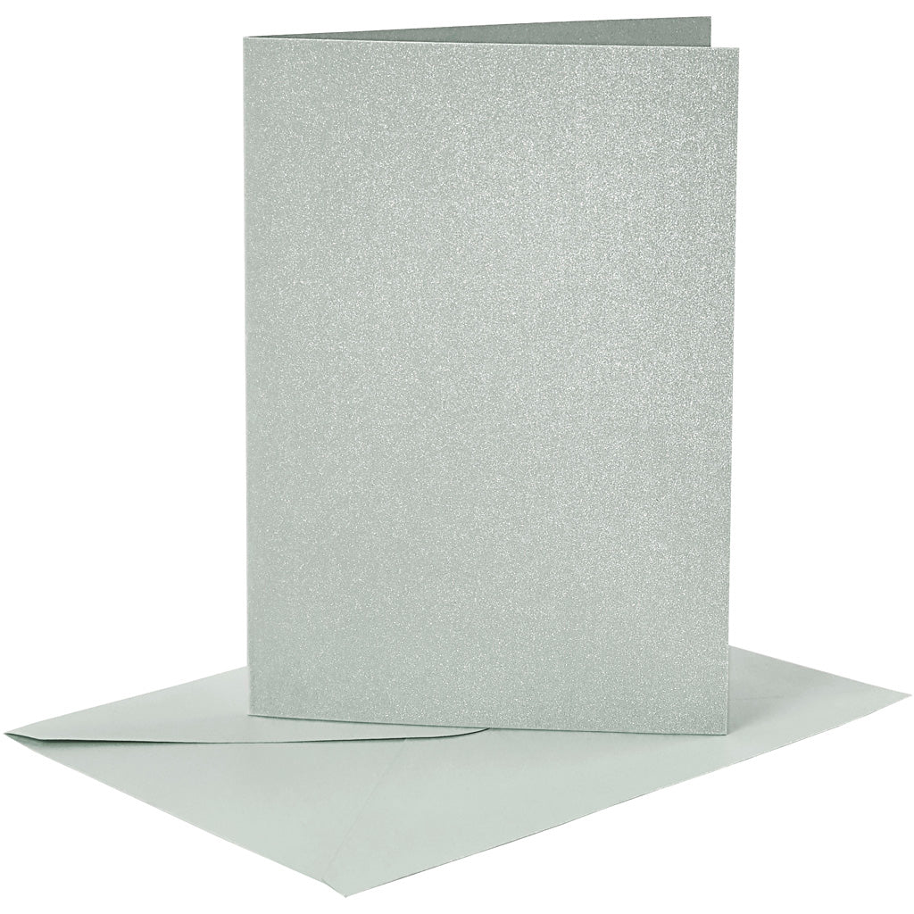 Cards and Envelopes, card size 10,5x15 cm, envelope size 11,5x16,5 cm, mother of pearl, 120+210 g, silver, 4 set