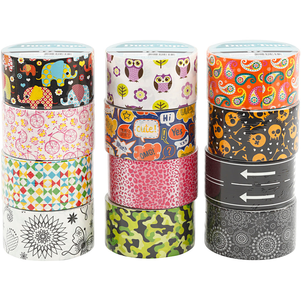 Duct Tape, Patterned, W: 48 mm, assorted colours, 12x5 m