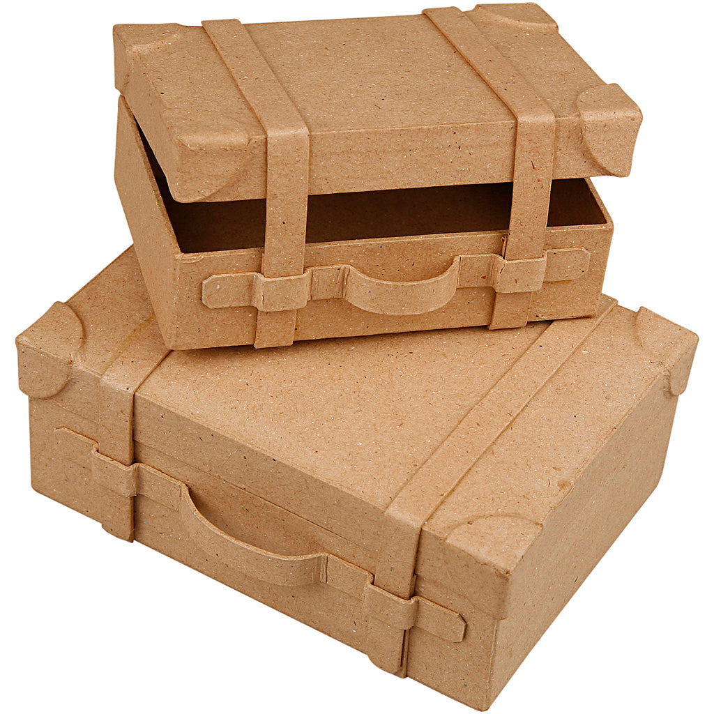 Mini Vintage Suitcases, H: 4,5+5 cm, L: 7.5+10 cm, W: 11+14 cm, 2 pc/ 1 set