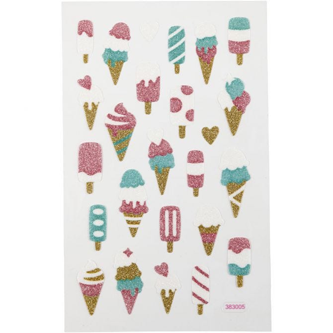 Glitter Stickers, ice cream, sheet 10x16 cm, 1 sheet