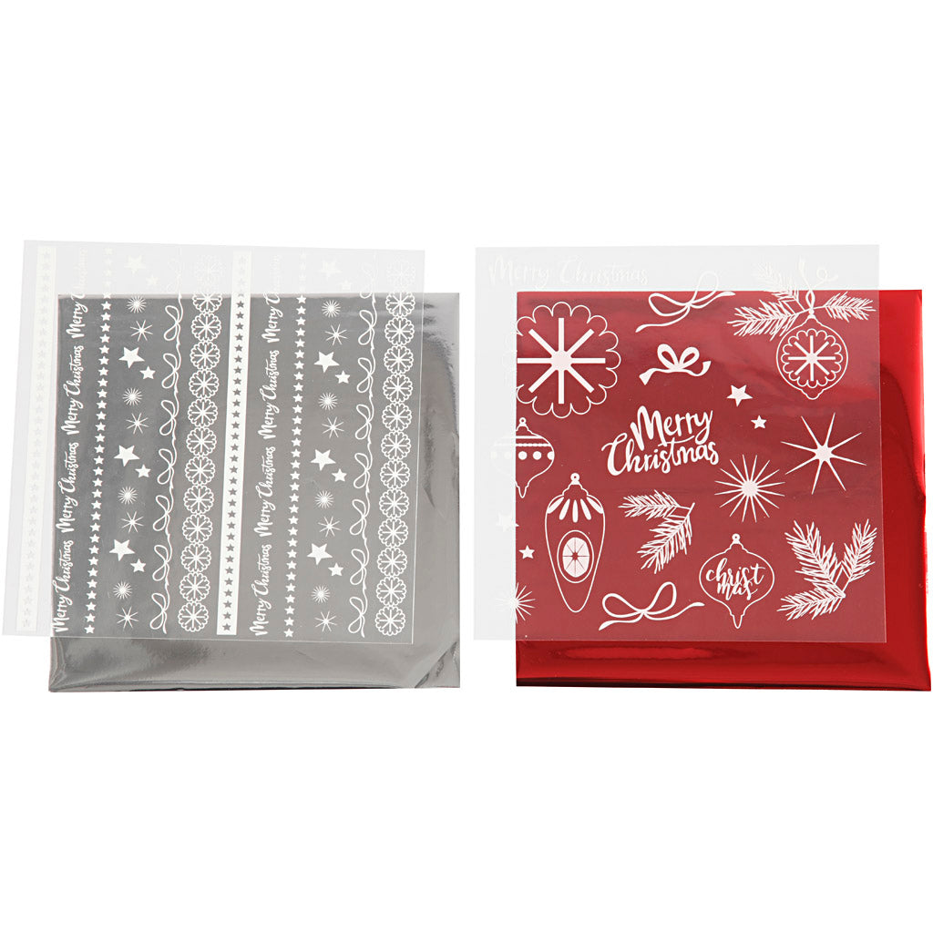 Deco Foil and transfer sheet, Magical Christmas, sheet 15x15 cm, red, silver, 2x2 sheet