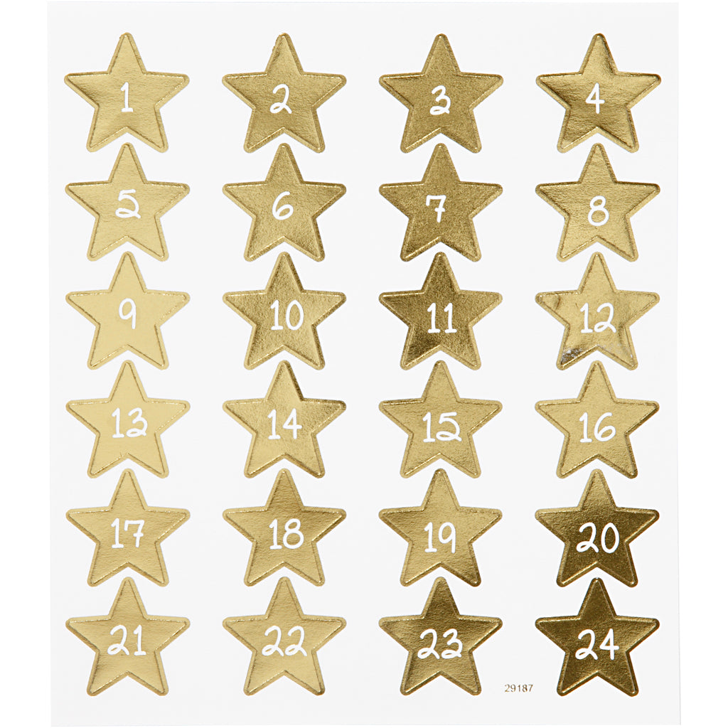 Stickers, Advent numbers, sheet 15x16,5 cm, ca. 24 pc, 1 sheet