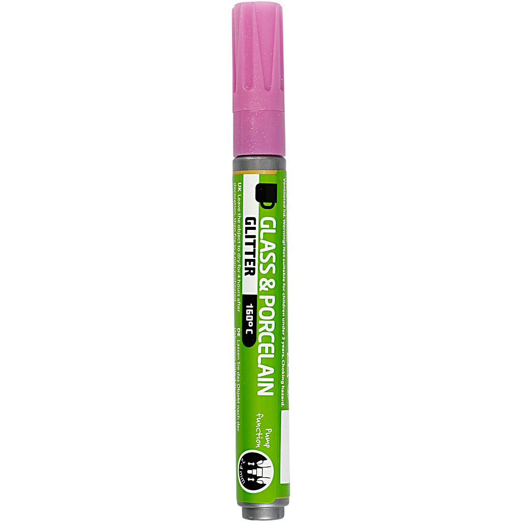 Glass & Porcelain Marker, glitter, line 2-4 mm, semi opaque, pink