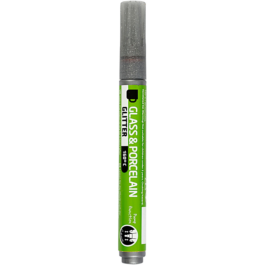 Glass & Porcelain Marker, glitter, line 2-4 mm, semi opaque, grey