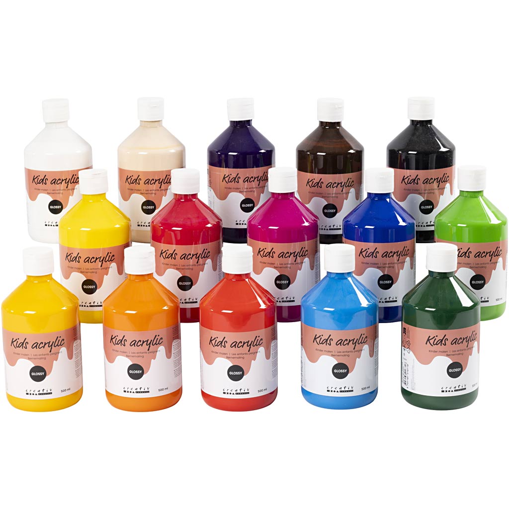 Acrylic Paint Glossy, assorted colours, 15x500 ml