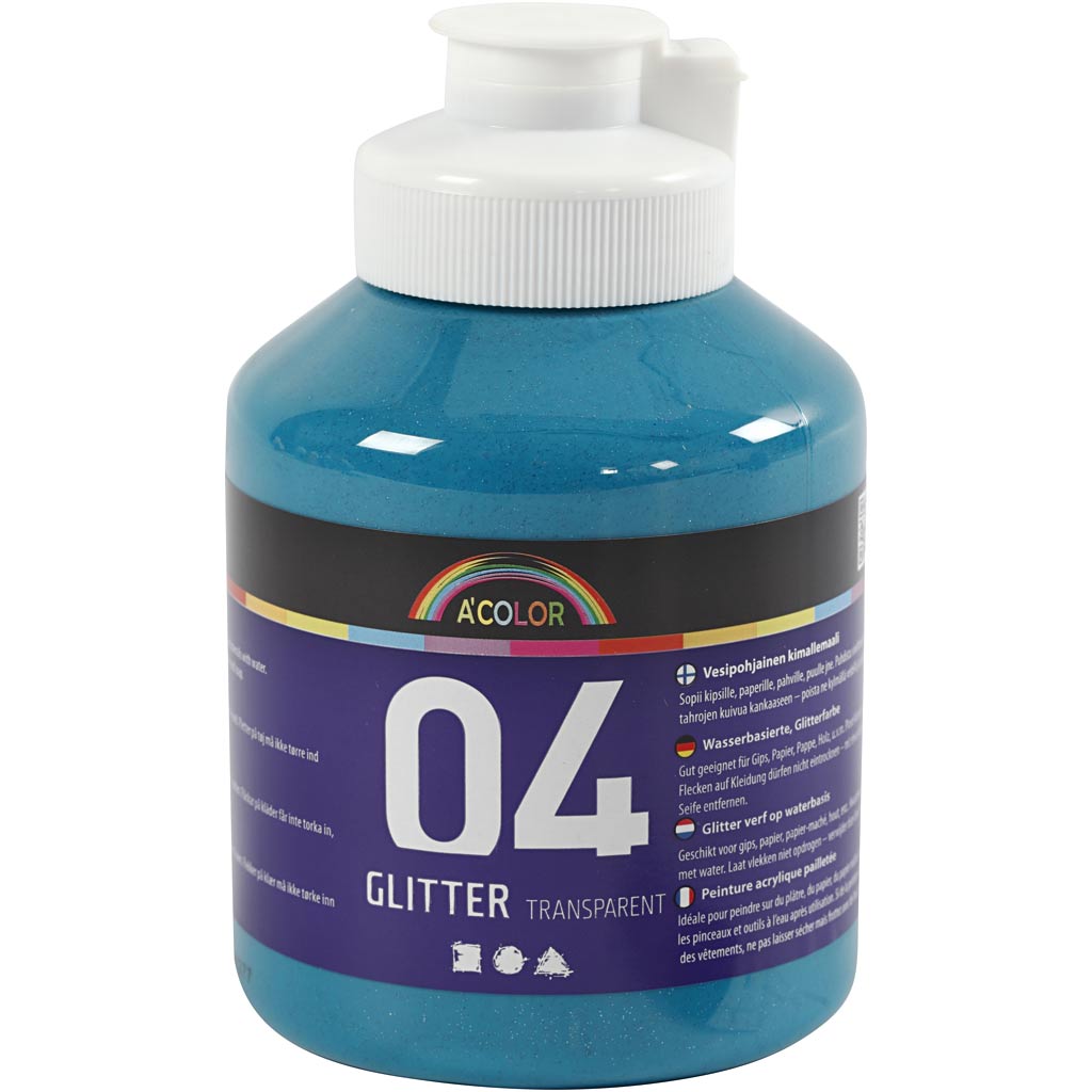 Glitter Acrylic Paint, turquoise, 500 ml/ 1 bottle