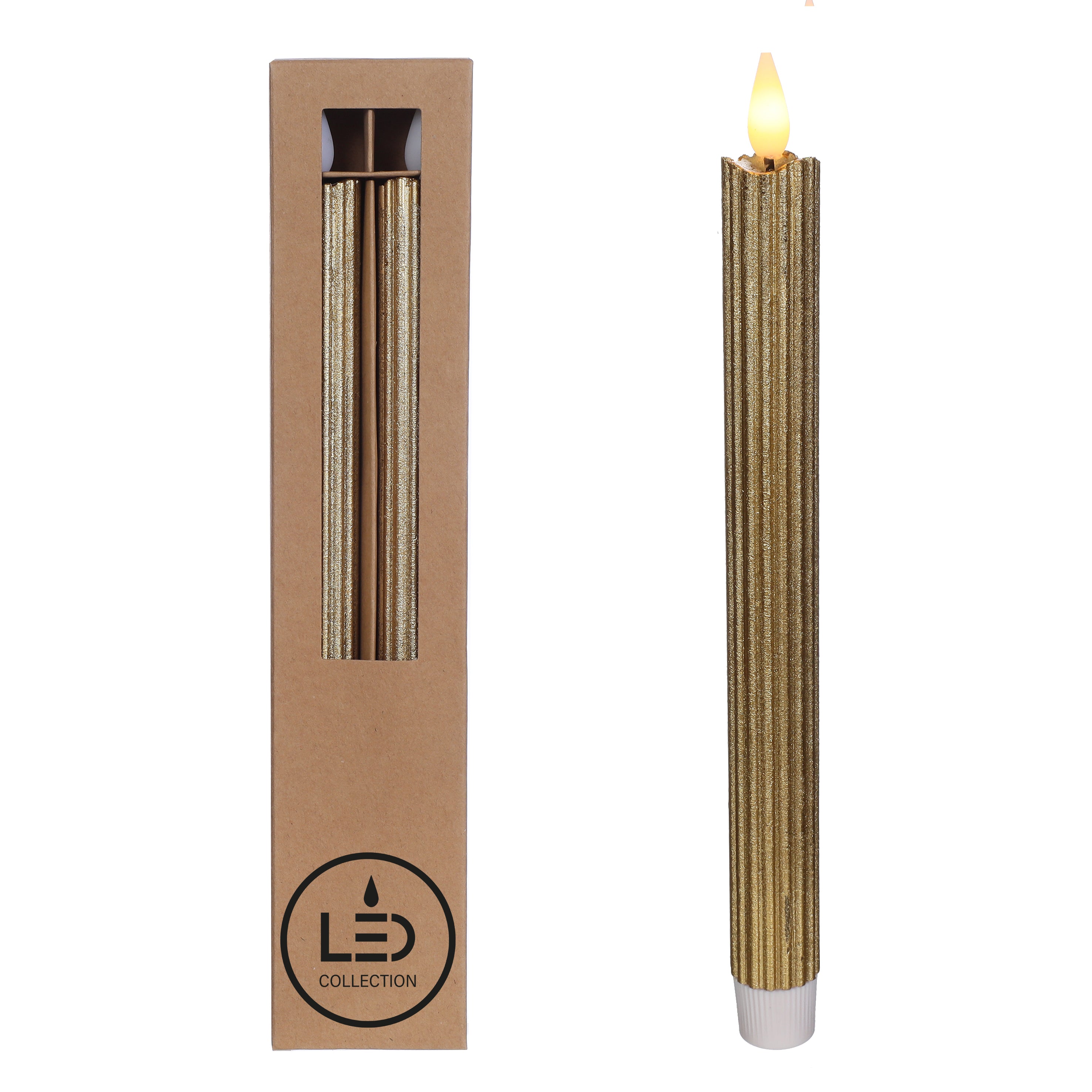 LED Pencil candle Ø2.1 h. 25cm gold (Set 2 pcs)