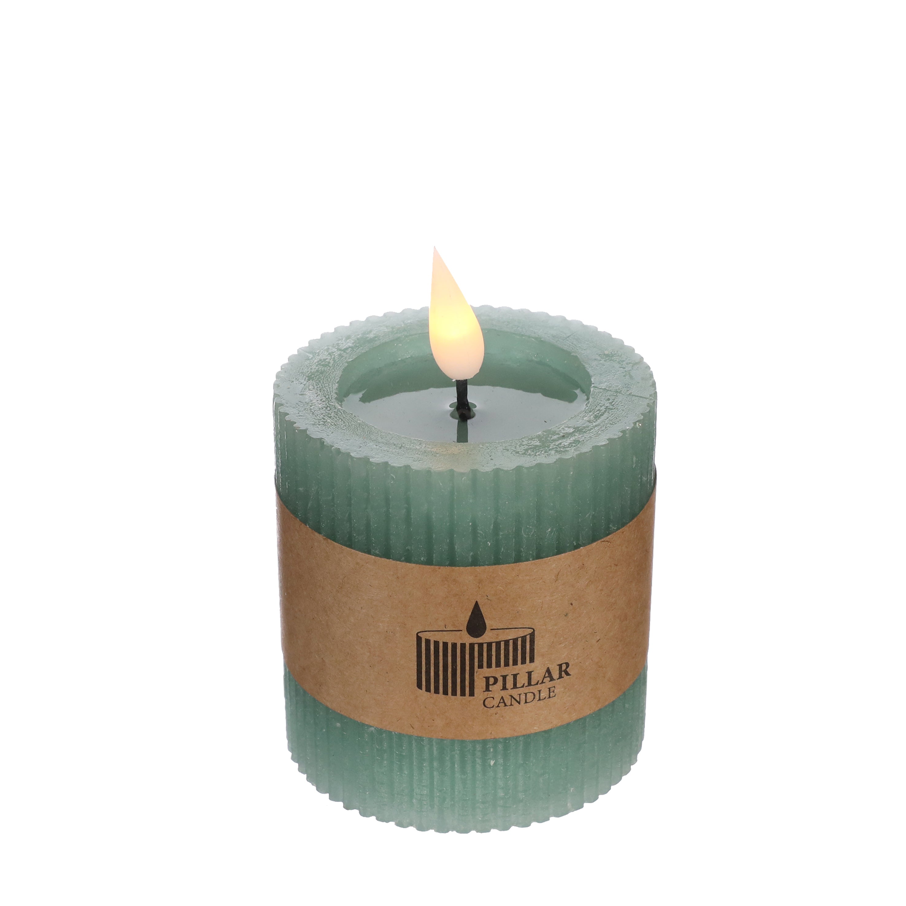 LED Rustic Pillar Candle Ø7 h. 7,5cm Eucalyptus green (1 pc)