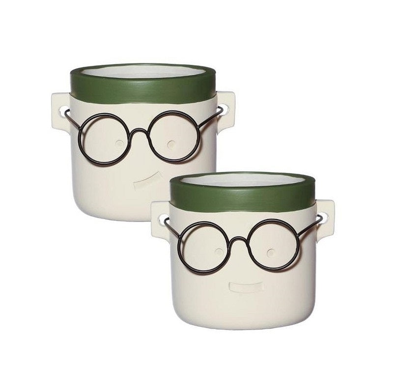Plant pot with glasses White/Green 2 ass. Ø10 h.10 cm (6 Pcs)