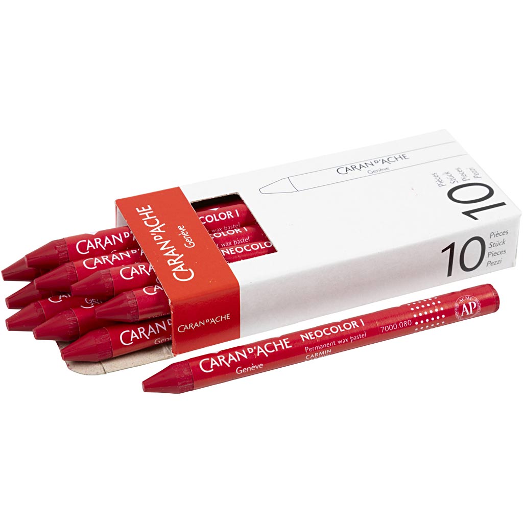 CARAN D’ACHE Neocolor I Crayons, L: 10 cm, thickness 8,5 mm, carmine (080), 10 pc