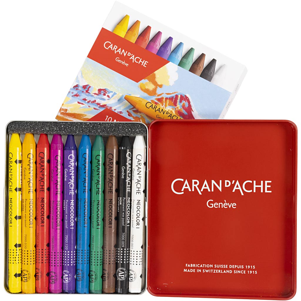 CARAN D’ACHE Neocolor I Crayons, L: 10 cm, thickness 8,5 mm, assorted colours, 10 pc