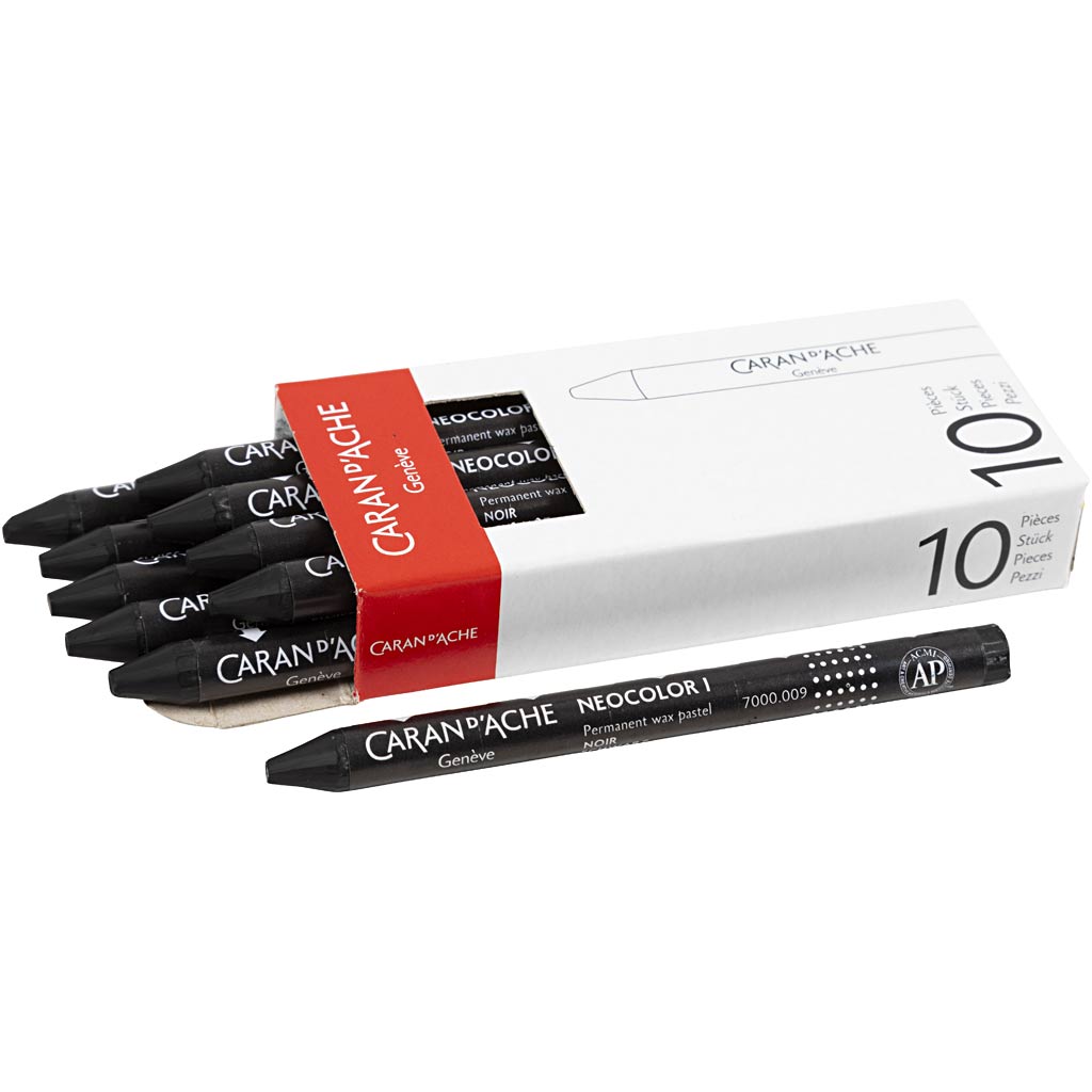 CARAN D’ACHE Neocolor I Crayons, L: 10 cm, thickness 8,5 mm, black (009), 10 pc