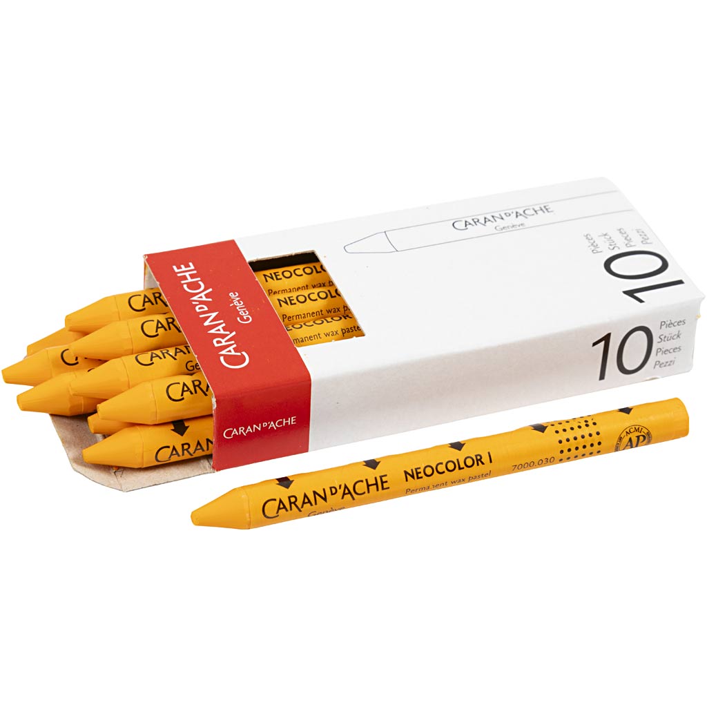 CARAN D’ACHE Neocolor I Crayons, L: 10 cm, thickness 8,5 mm, orange (030), 10 pc