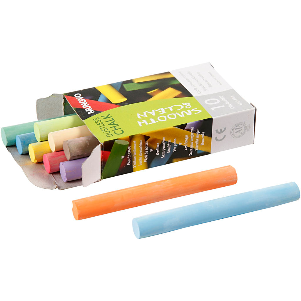 Chalkboard Chalk, L: 8 cm, dia. 10 mm, assorted colours, 10 pc