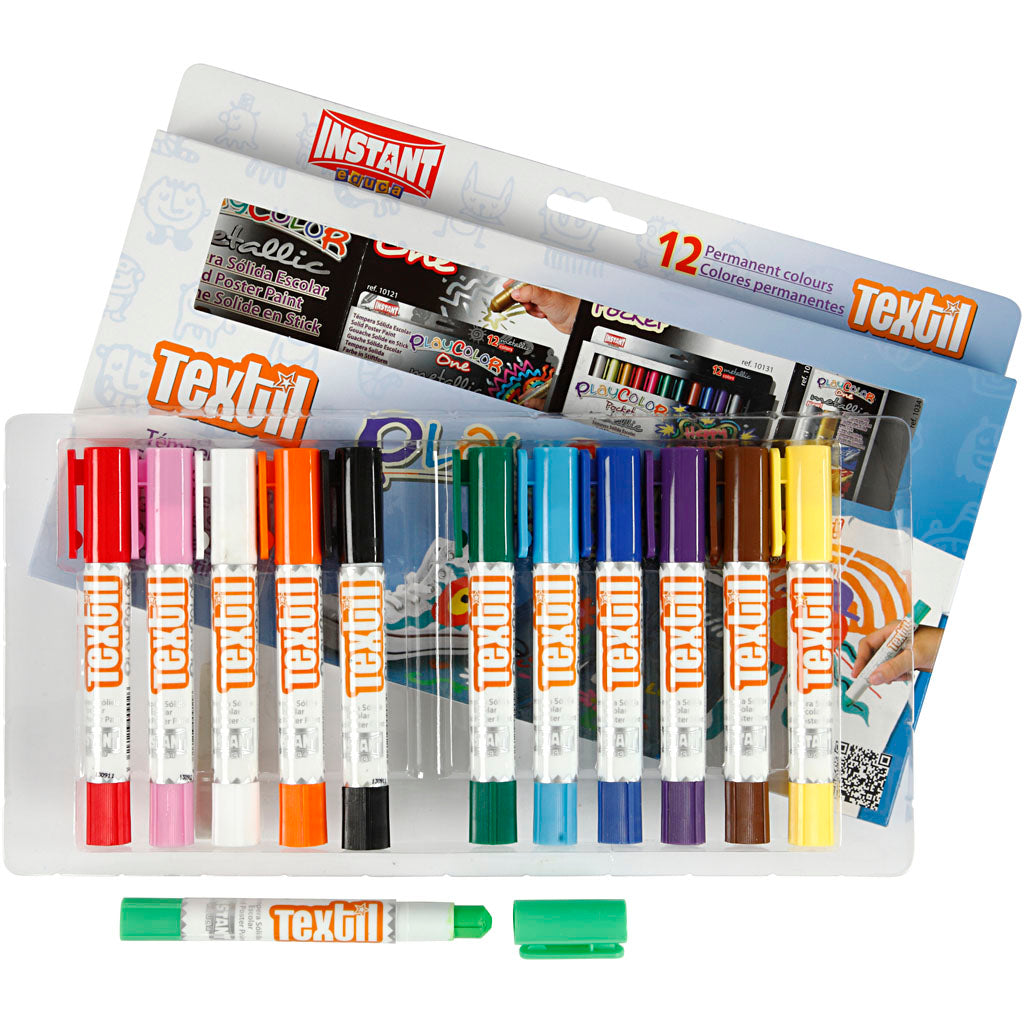 Playcolor Textile Marker, L: 14 cm, assorted colours, 5 g, 12 pc