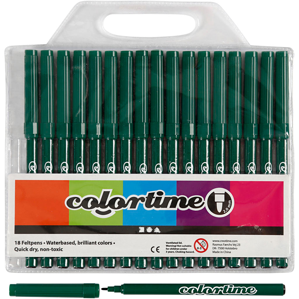 Colortime Markers, line 2 mm, dark green, 18 pc