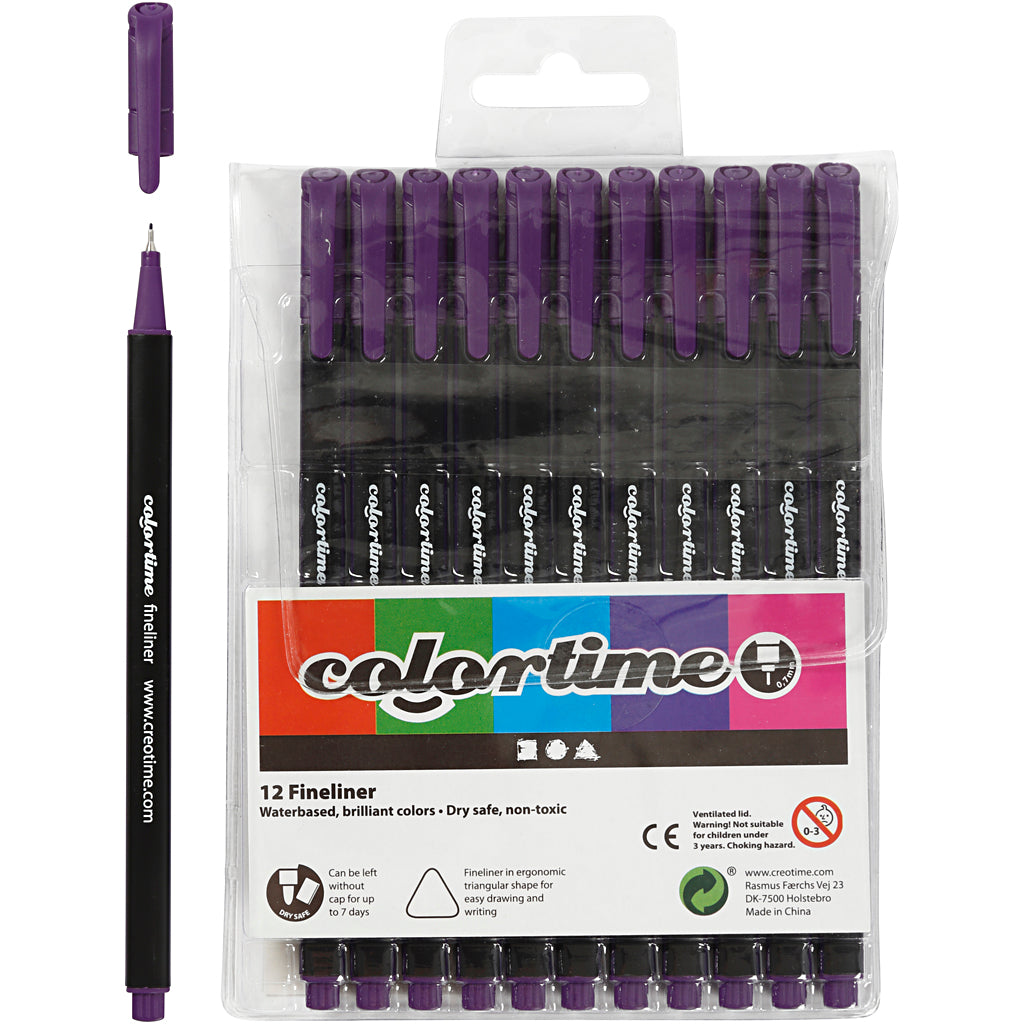 Colortime Fineliner Markers, line 0,6-0,7 mm, purple, 12 pc