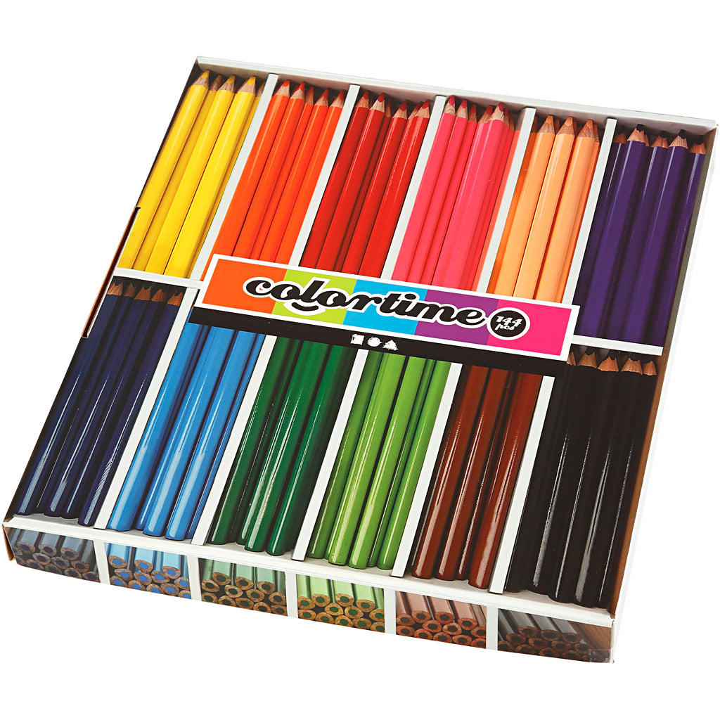 Colortime Colour Pencils, L: 17,45 cm, lead 5 mm, JUMBO, assorted colours, 12x12 pc
