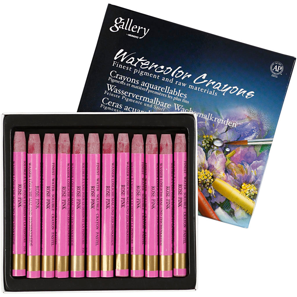 Watercolor Crayons, L: 9,3 cm, thickness 8 mm, fresh pink (316), 12 pc