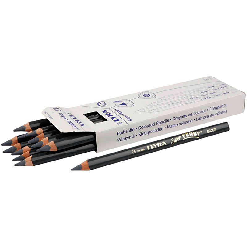 Super Ferby 1 colouring pencils, L: 18 cm, lead 6,25 mm, grey, 12 pc