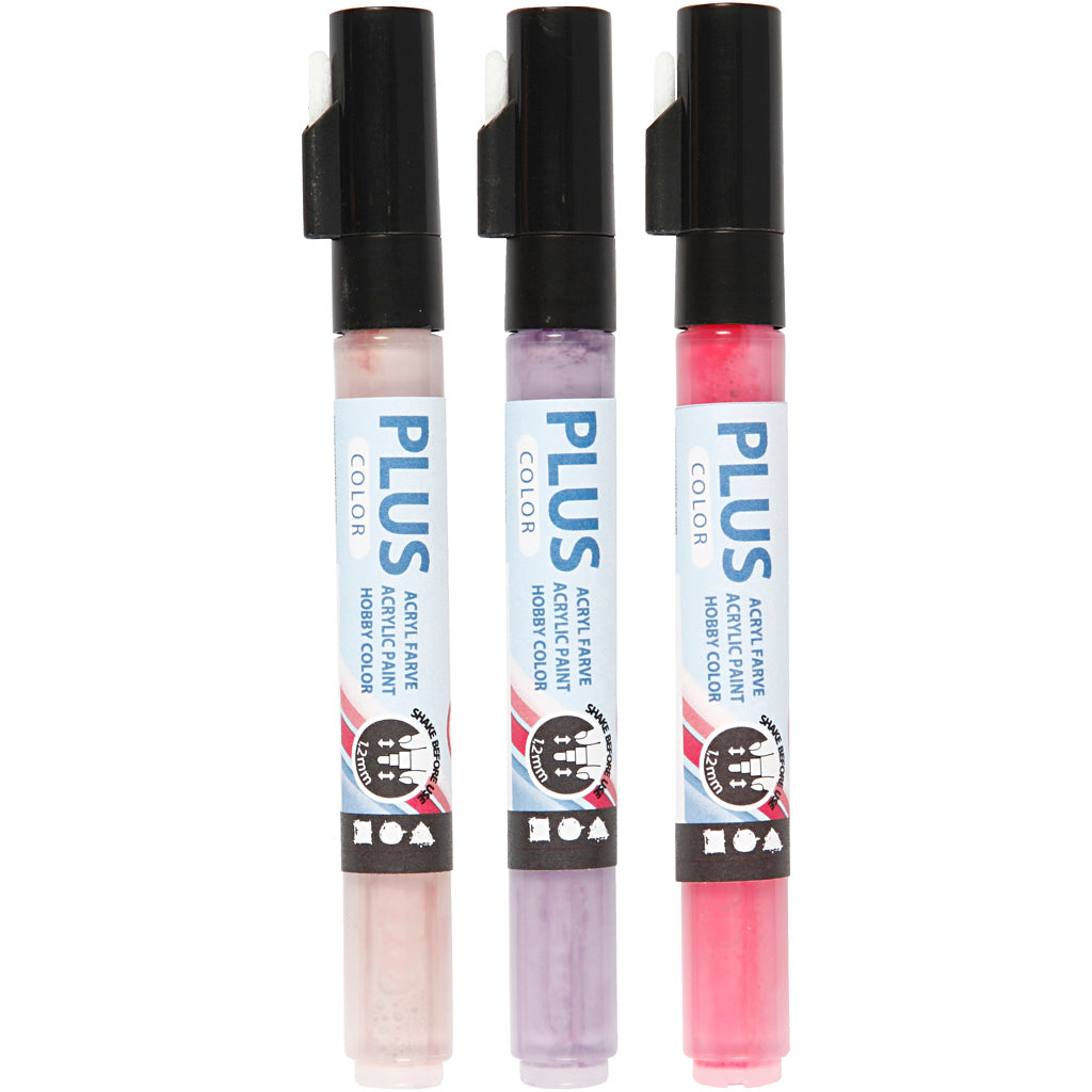 Plus Color Marker, L: 14,5 cm, line 1-2 mm, fuchsia, dusty rose, dark lilac, 5,5 ml