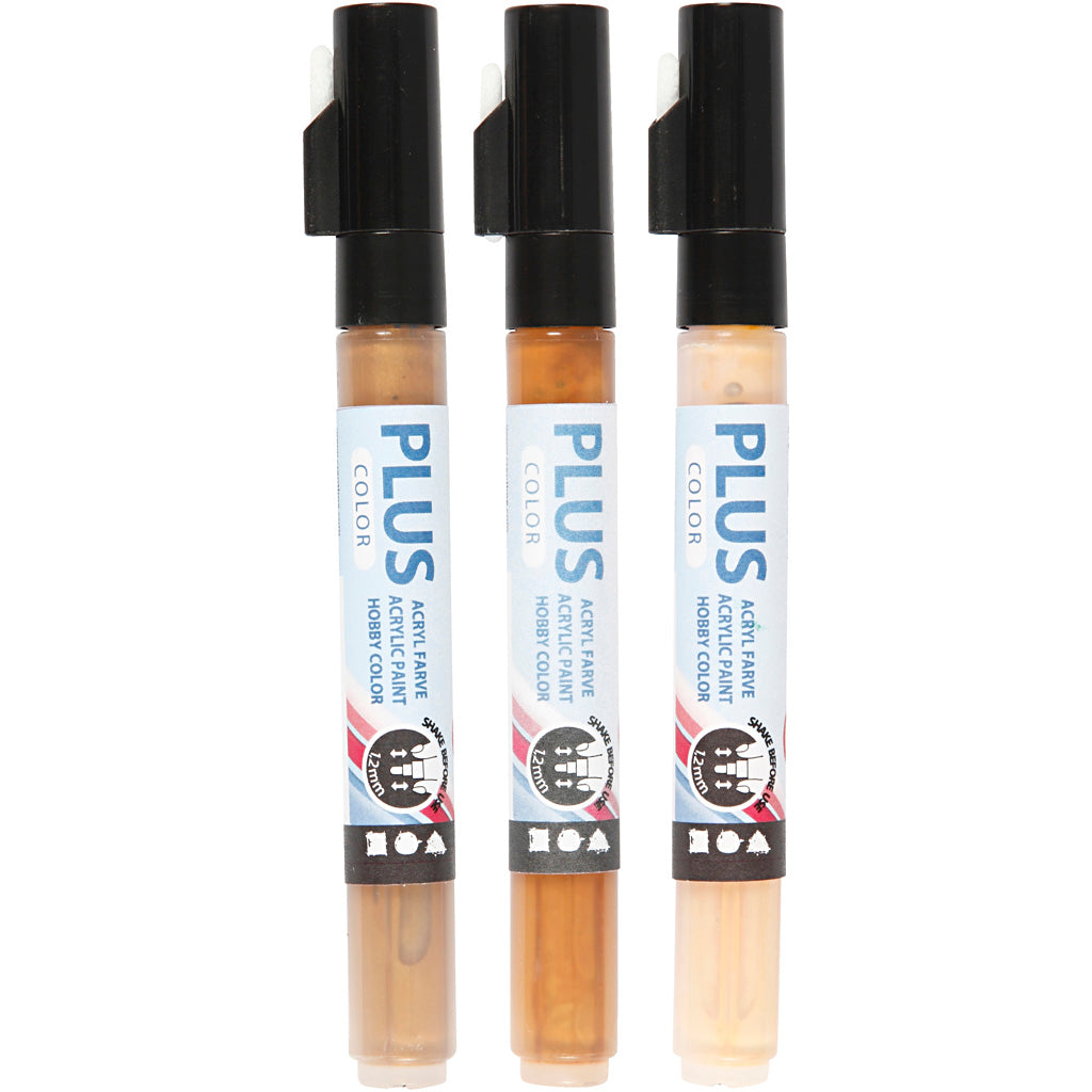 Plus Color Marker, L: 14,5 cm, line 1-2 mm, light beige, gold, raw sienna, 5,5 ml