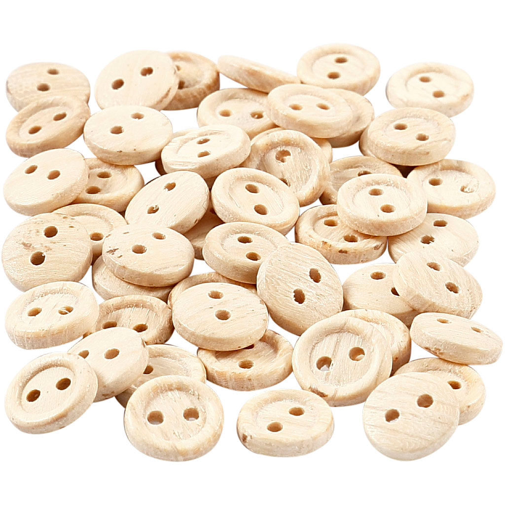 Wooden Buttons, dia. 8 mm, 2 holes, 50 pc