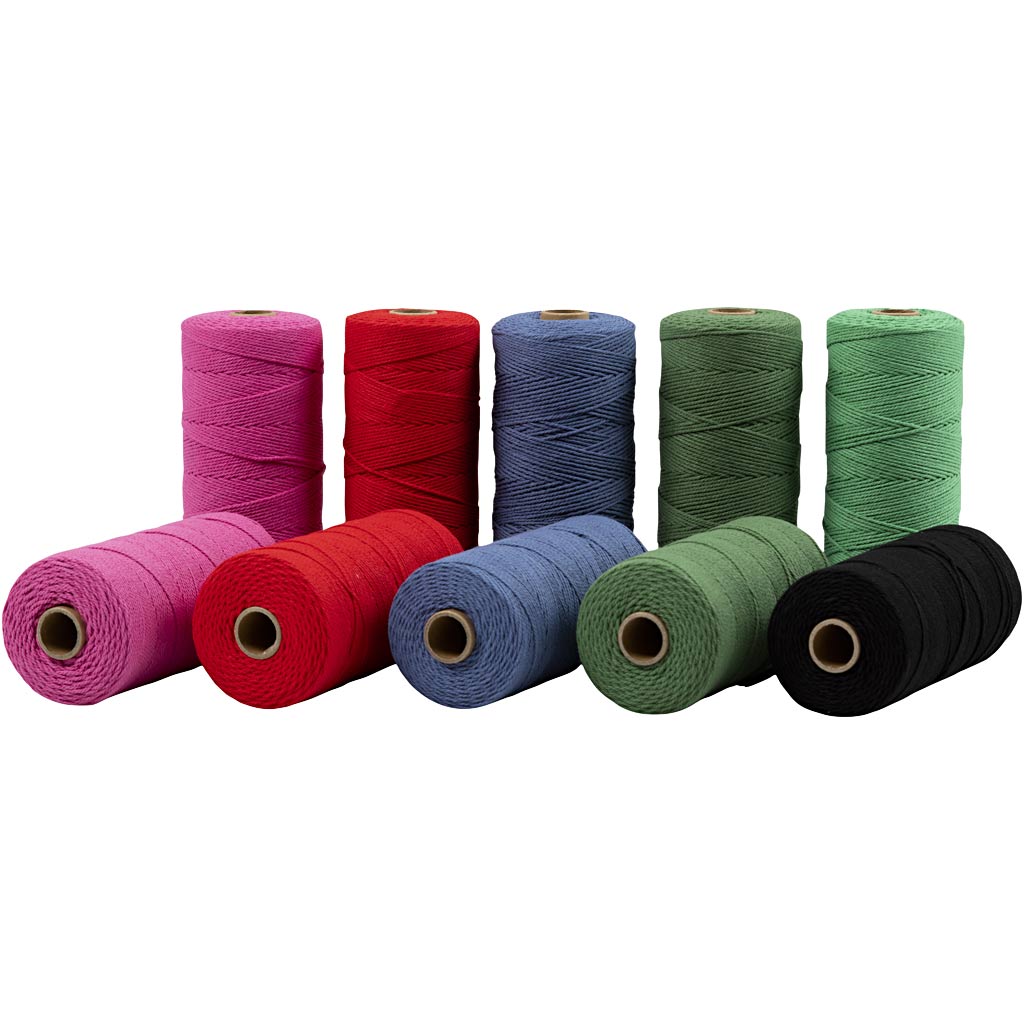 Macramé cord, L: 315 M, thickness 1 mm, Thin quality 12/12, bold colours, 10x220 g
