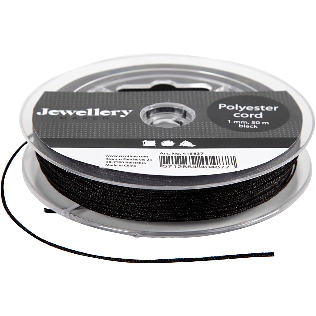 Polyester cord, thickness 1 mm, black, 50 m/ 1 roll