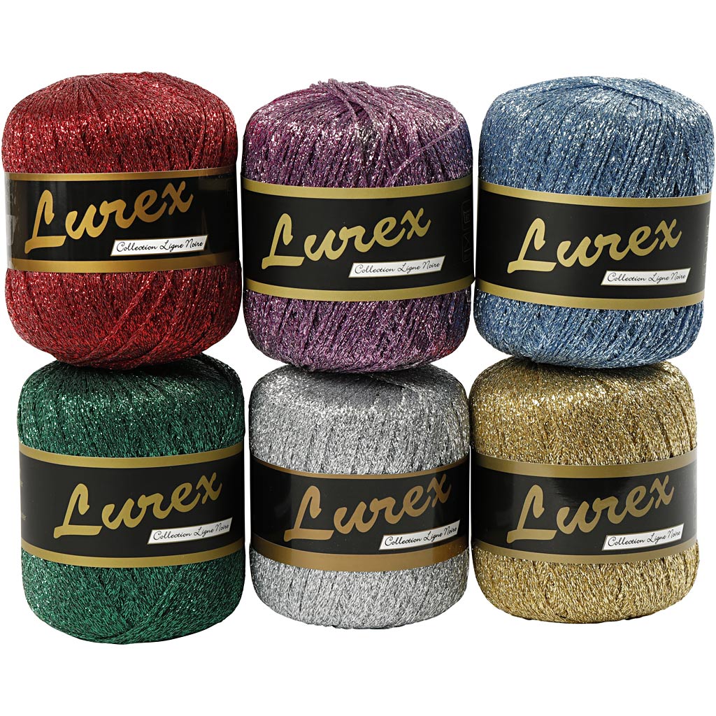 Lurex Yarn, L: 160 M, assorted colours, 6x25 g