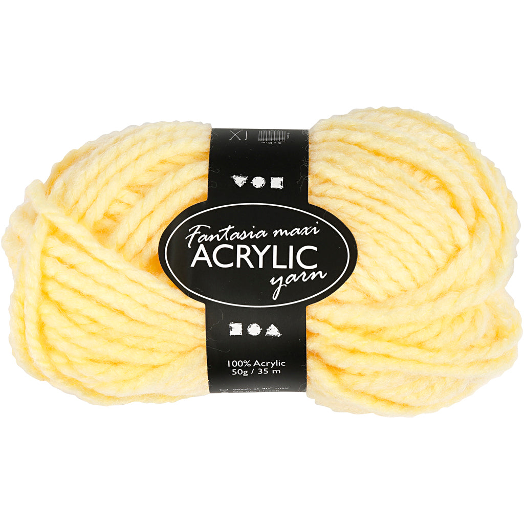 Fantasia Acrylic Yarn, L: 35 M, Maxi, light yellow, 50 g/ 1 ball