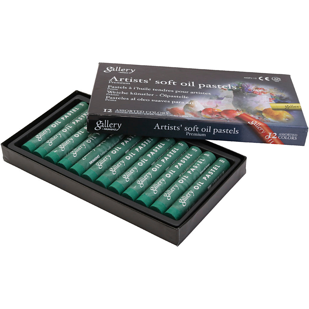 Gallery Oil Pastel, L: 7 cm, dia. 11 mm, thickness 11 mm, emerald green, 12 pc