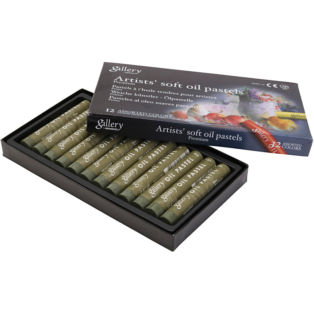 Gallery Oil Pastel, L: 7 cm, dia. 11 mm, thickness 11 mm, olive, 12 pc