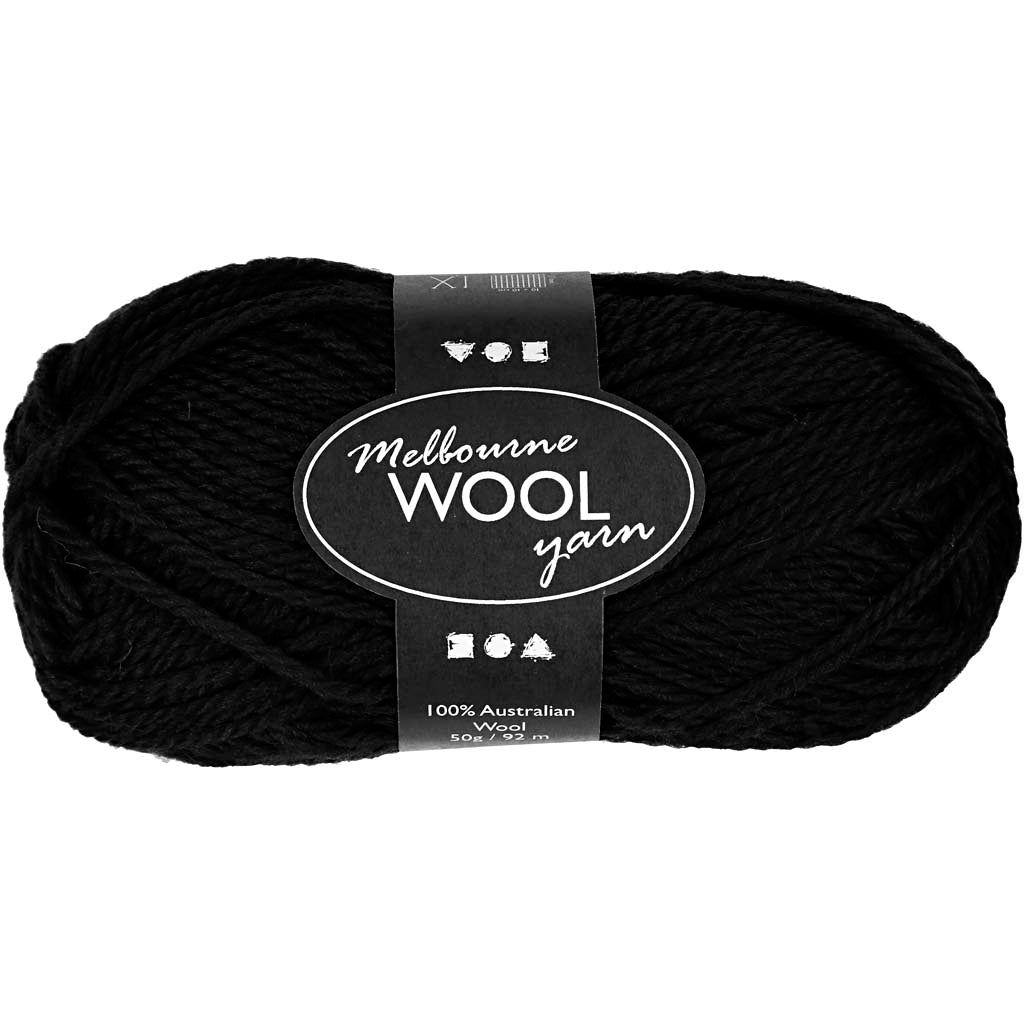 Melbourne Wool Yarn, L: 92 M, black, 50 g/ 1 ball