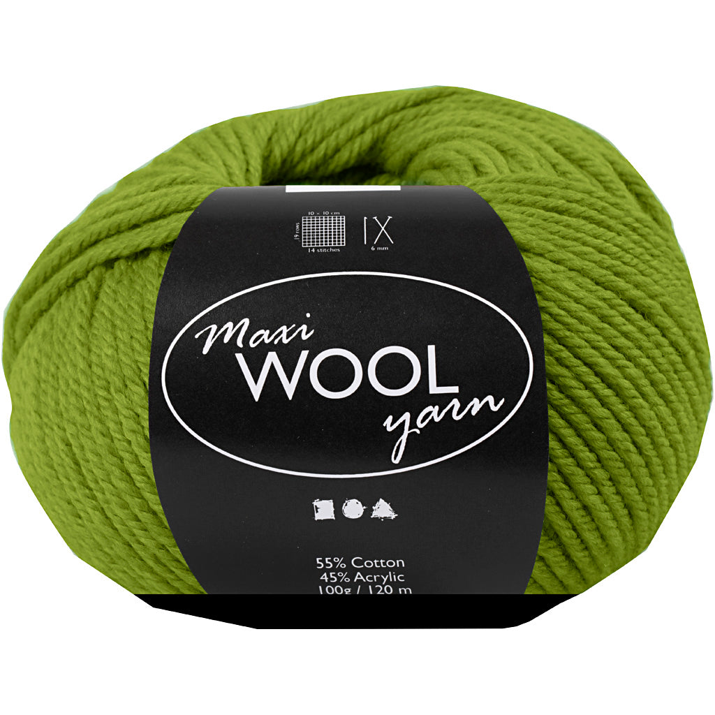 Wool Yarn, L: 125 M, olive green, 100 g/ 1 ball