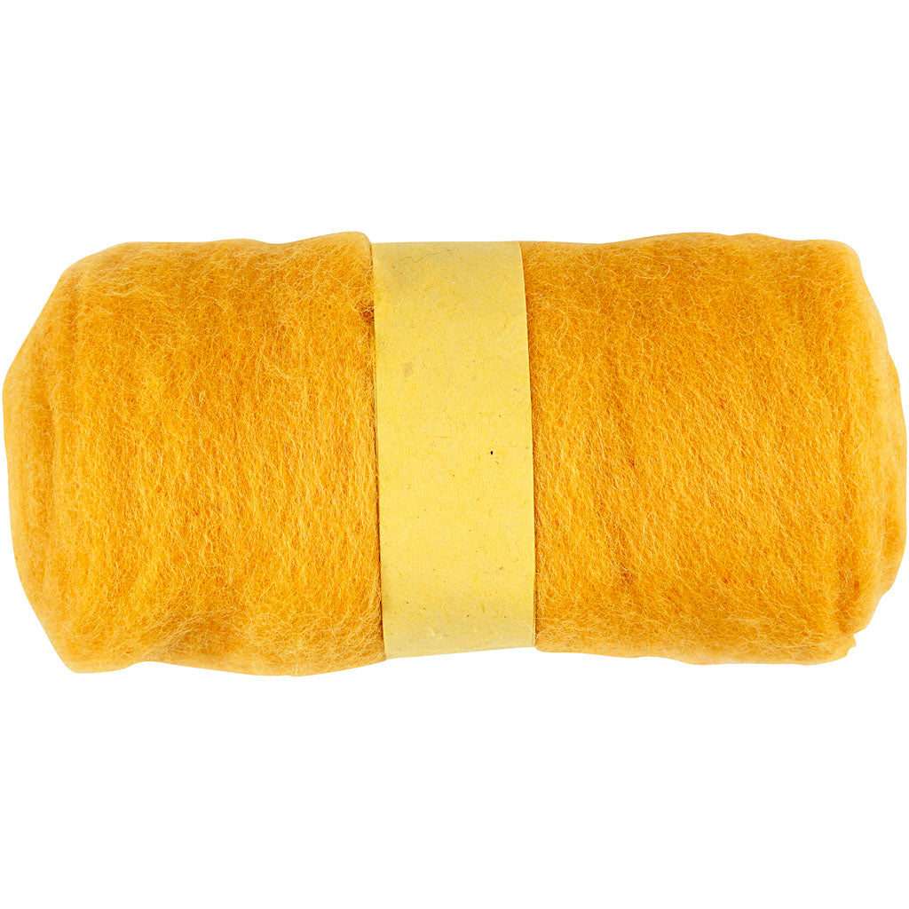 Carded Wool, yellow, 100 g/ 1 bundle